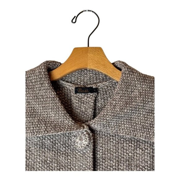 Bask Sweater Women Small Brown Ivory Knit Collared Snap Long Line Cardigan - Picture 3 of 10